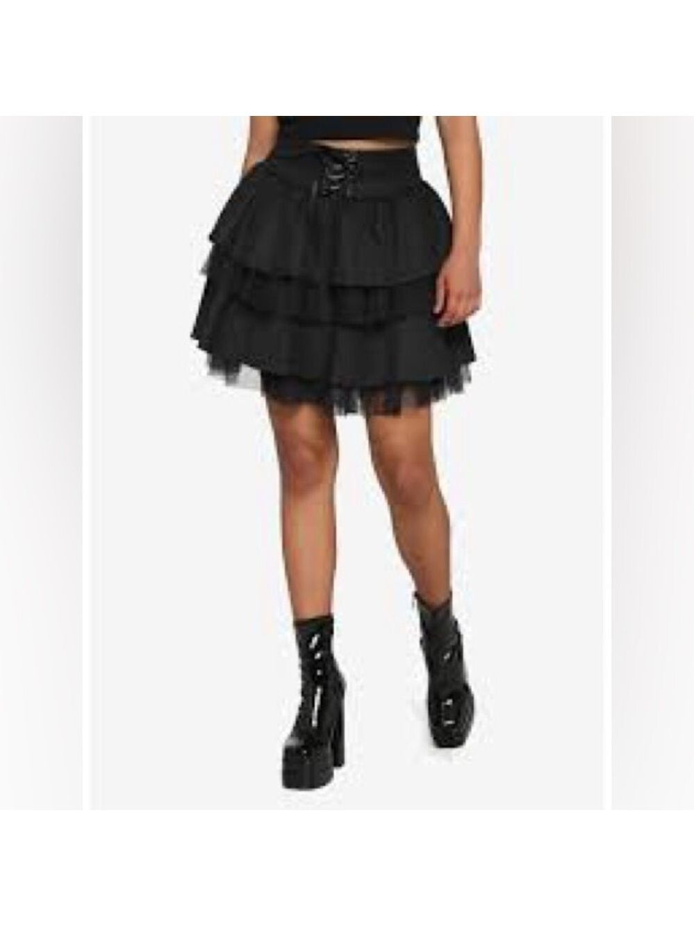 Hot Topic Black Tiered Tutu‎ Skirt - so cute with lace up accent - size small